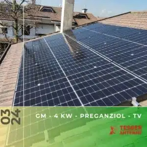 Impianto fotovoltaico da 4kWp con sistema di accumulo da 4,8kWh a Preganziol TV. Marzo 2024