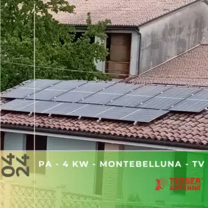 Impianto fotovoltaico da 4kWp con accumulo da 4,8 kWh a Montebelluna TV. Aprile 2024